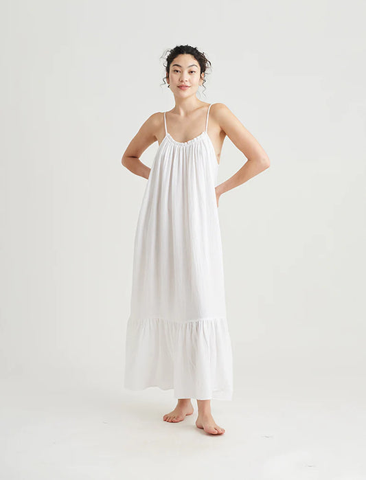 Ashley Textured Cotton Strappy Maxi Nightie